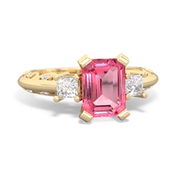 Lab Pink Sapphire Art Deco Diamond 8X6 Emerald-Cut Engagement 14K Yellow Gold ring R20018EM