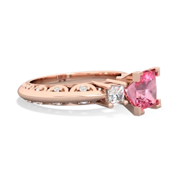 Lab Pink Sapphire Art Deco Diamond Engagement 6Mm Princess 14K Rose Gold ring R2001