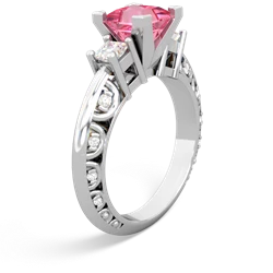 Lab Pink Sapphire Art Deco Diamond Engagement 6Mm Princess 14K White Gold ring R2001