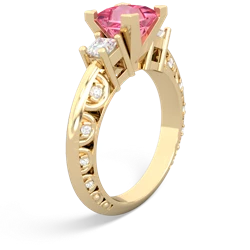 Lab Pink Sapphire Art Deco Diamond Engagement 6Mm Princess 14K Yellow Gold ring R2001