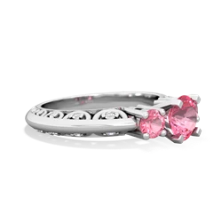 Lab Pink Sapphire Art Deco Eternal Embrace Engagement 14K White Gold ring C2003