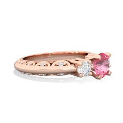 Lab Pink Sapphire Art Deco Diamond 6Mm Round Engagment 14K Rose Gold ring R2003