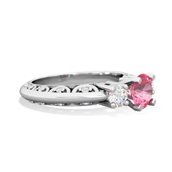 Lab Pink Sapphire Art Deco Diamond 6Mm Round Engagment 14K White Gold ring R2003