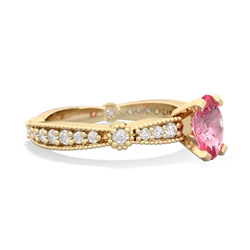 Lab Pink Sapphire Milgrain Antique Style 14K Yellow Gold ring R26297VL