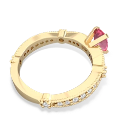 Lab Pink Sapphire Milgrain Antique Style 14K Yellow Gold ring R26297VL
