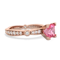 Lab Pink Sapphire Sparkling Tiara 6Mm Princess 14K Rose Gold ring R26296SQ