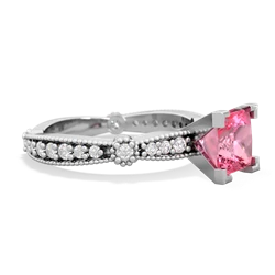 Lab Pink Sapphire Sparkling Tiara 6Mm Princess 14K White Gold ring R26296SQ