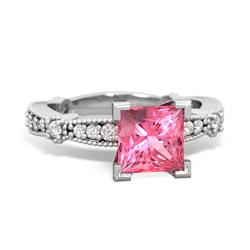 Lab Pink Sapphire Sparkling Tiara 6Mm Princess 14K White Gold ring R26296SQ