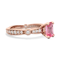 Lab Pink Sapphire Sparkling Tiara 7X5mm Emerald-Cut 14K Rose Gold ring R26297EM