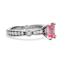 Lab Pink Sapphire Sparkling Tiara 7X5mm Emerald-Cut 14K White Gold ring R26297EM