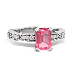 Lab Pink Sapphire Sparkling Tiara 7X5mm Emerald-Cut 14K White Gold ring R26297EM