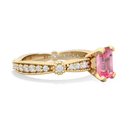 Lab Pink Sapphire Sparkling Tiara 7X5mm Emerald-Cut 14K Yellow Gold ring R26297EM