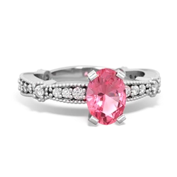 Lab Pink Sapphire Sparkling Tiara 7X5mm Oval 14K White Gold ring R26297VL