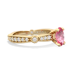 Lab Pink Sapphire Sparkling Tiara 7X5mm Oval 14K Yellow Gold ring R26297VL