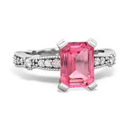 Lab Pink Sapphire Sparkling Tiara 8X6 Emerald-Cut 14K White Gold ring R26298EM