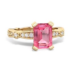 Lab Pink Sapphire Sparkling Tiara 8X6 Emerald-Cut 14K Yellow Gold ring R26298EM