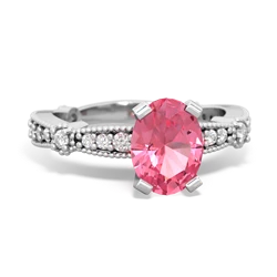 Lab Pink Sapphire Sparkling Tiara 8X6 Oval 14K White Gold ring R26298VL