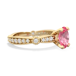 Lab Pink Sapphire Sparkling Tiara 8X6 Oval 14K Yellow Gold ring R26298VL