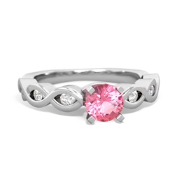 Lab Pink Sapphire Infinity 5Mm Round Engagement 14K White Gold ring R26315RD