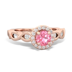 Lab Pink Sapphire Infinity Halo Engagement 14K Rose Gold ring R26315RH