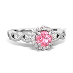 Lab Pink Sapphire Infinity Halo Engagement 14K White Gold ring R26315RH