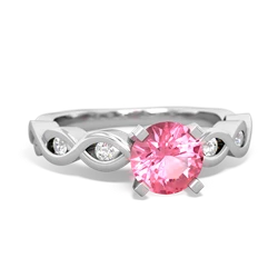 Lab Pink Sapphire Infinity 6Mm Round Engagement 14K White Gold ring R26316RD