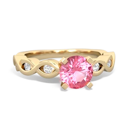 Lab Pink Sapphire Infinity 6Mm Round Engagement 14K Yellow Gold ring R26316RD