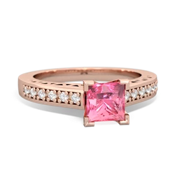 Lab Pink Sapphire Art Deco Engagement 5Mm Square 14K Rose Gold ring R26355SQ