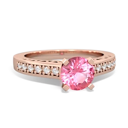 Lab Pink Sapphire Art Deco Engagement 6Mm Round 14K Rose Gold ring R26356RD