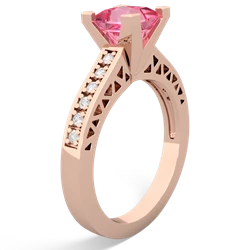 Lab Pink Sapphire Art Deco Engagement 6Mm Princess 14K Rose Gold ring R26356SQ