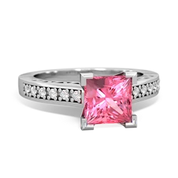 Lab Pink Sapphire Art Deco Engagement 6Mm Princess 14K White Gold ring R26356SQ