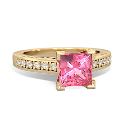 Lab Pink Sapphire Art Deco Engagement 6Mm Princess 14K Yellow Gold ring R26356SQ