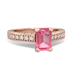 Lab Pink Sapphire Art Deco Engagement 7X5mm Emerald-Cut 14K Rose Gold ring R26357EM