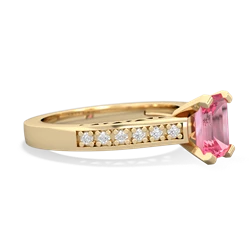 Lab Pink Sapphire Art Deco Engagement 7X5mm Emerald-Cut 14K Yellow Gold ring R26357EM