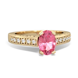 Lab Pink Sapphire Art Deco Engagement 7X5mm Oval 14K Yellow Gold ring R26357VL