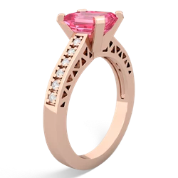 Lab Pink Sapphire Art Deco Engagement 8X6mm Emerald-Cut 14K Rose Gold ring R26358EM