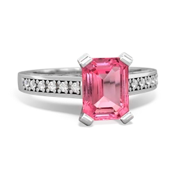 Lab Pink Sapphire Art Deco Engagement 8X6mm Emerald-Cut 14K White Gold ring R26358EM