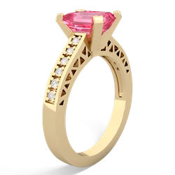 Lab Pink Sapphire Art Deco Engagement 8X6mm Emerald-Cut 14K Yellow Gold ring R26358EM