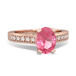 Lab Pink Sapphire Art Deco Engagement 8X6mm Oval 14K Rose Gold ring R26358VL