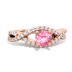 Lab Pink Sapphire Diamond Twist 5Mm Round Engagment  14K Rose Gold ring R26405RD