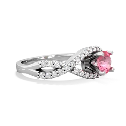 Lab Pink Sapphire Diamond Twist 5Mm Round Engagment  14K White Gold ring R26405RD