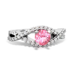 Lab Pink Sapphire Diamond Twist 5Mm Round Engagment  14K White Gold ring R26405RD