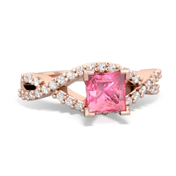 Lab Pink Sapphire Diamond Twist 5Mm Square Engagment  14K Rose Gold ring R26405SQ