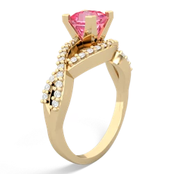 Lab Pink Sapphire Diamond Twist 5Mm Square Engagment  14K Yellow Gold ring R26405SQ