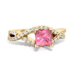 Lab Pink Sapphire Diamond Twist 5Mm Square Engagment  14K Yellow Gold ring R26405SQ