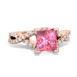 Lab Pink Sapphire Diamond Twist 6Mm Princess Engagment  14K Rose Gold ring R26406SQ