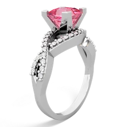 Lab Pink Sapphire Diamond Twist 6Mm Princess Engagment  14K White Gold ring R26406SQ