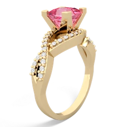 Lab Pink Sapphire Diamond Twist 6Mm Princess Engagment  14K Yellow Gold ring R26406SQ