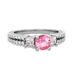 Lab Pink Sapphire Classic 5Mm Round Engagement 14K White Gold ring R26435RD