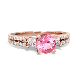 Lab Pink Sapphire Classic 6Mm Round Engagement 14K Rose Gold ring R26436RD